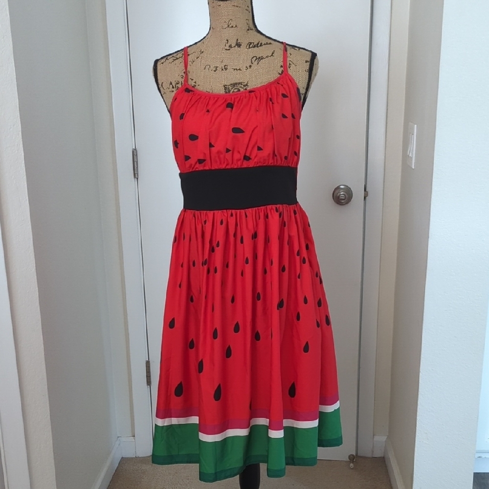 Red Watermelon Dress with Black and Green Accents